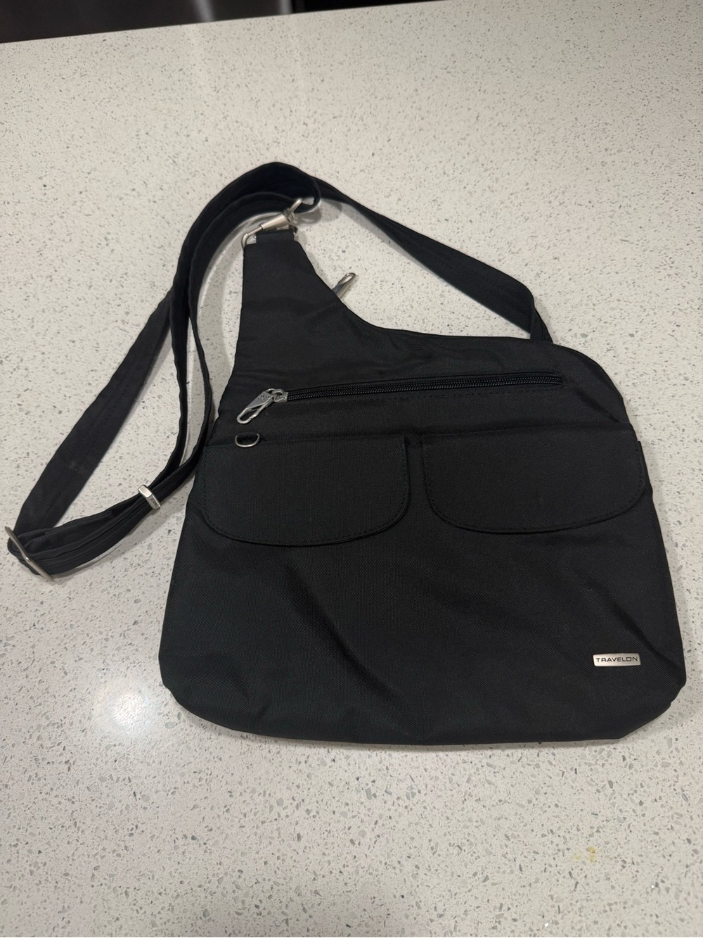 Travelon Black Crossbody Sling Bag with Front Flap Pockets